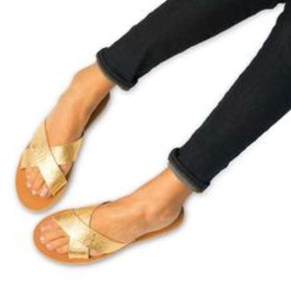 Gold and Caramel Crossover Slide Sandal - Picture 5 of 5
